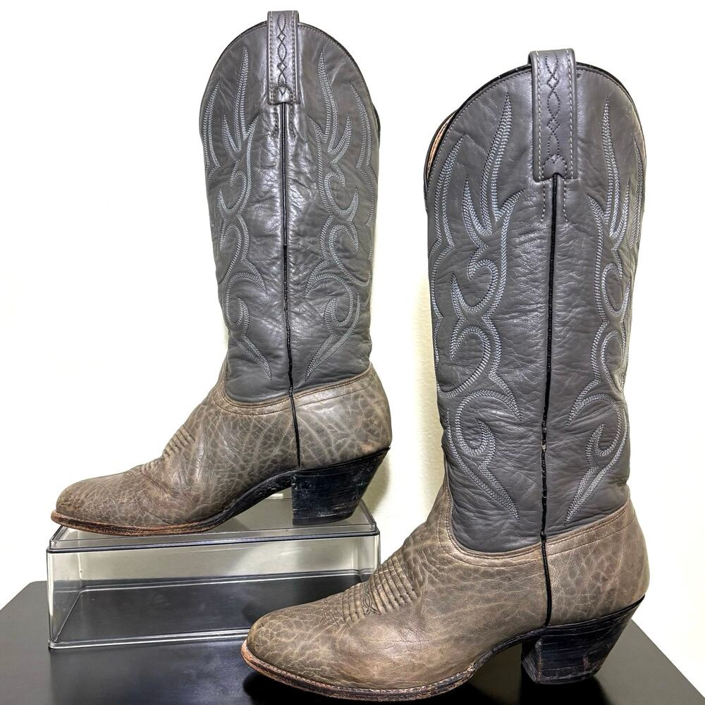 J. Chisholm Women’s Western Cowboy Boots 7M Gray Leather Made in USA Vintage